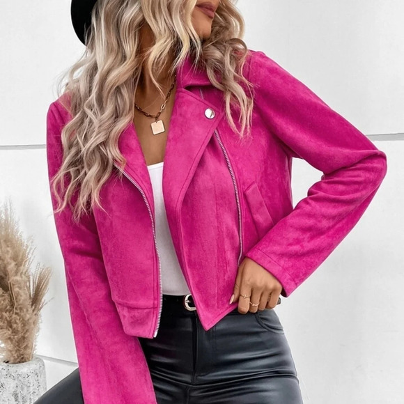 Zip Up Faux Suede Moto Jacket